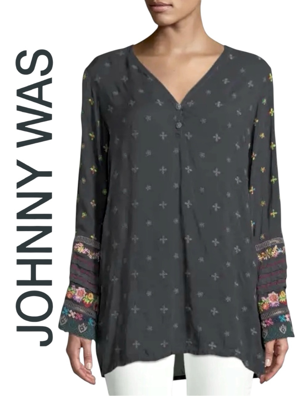 Johnny Was • Simple All Over Embroidered Eyelet Top || XL